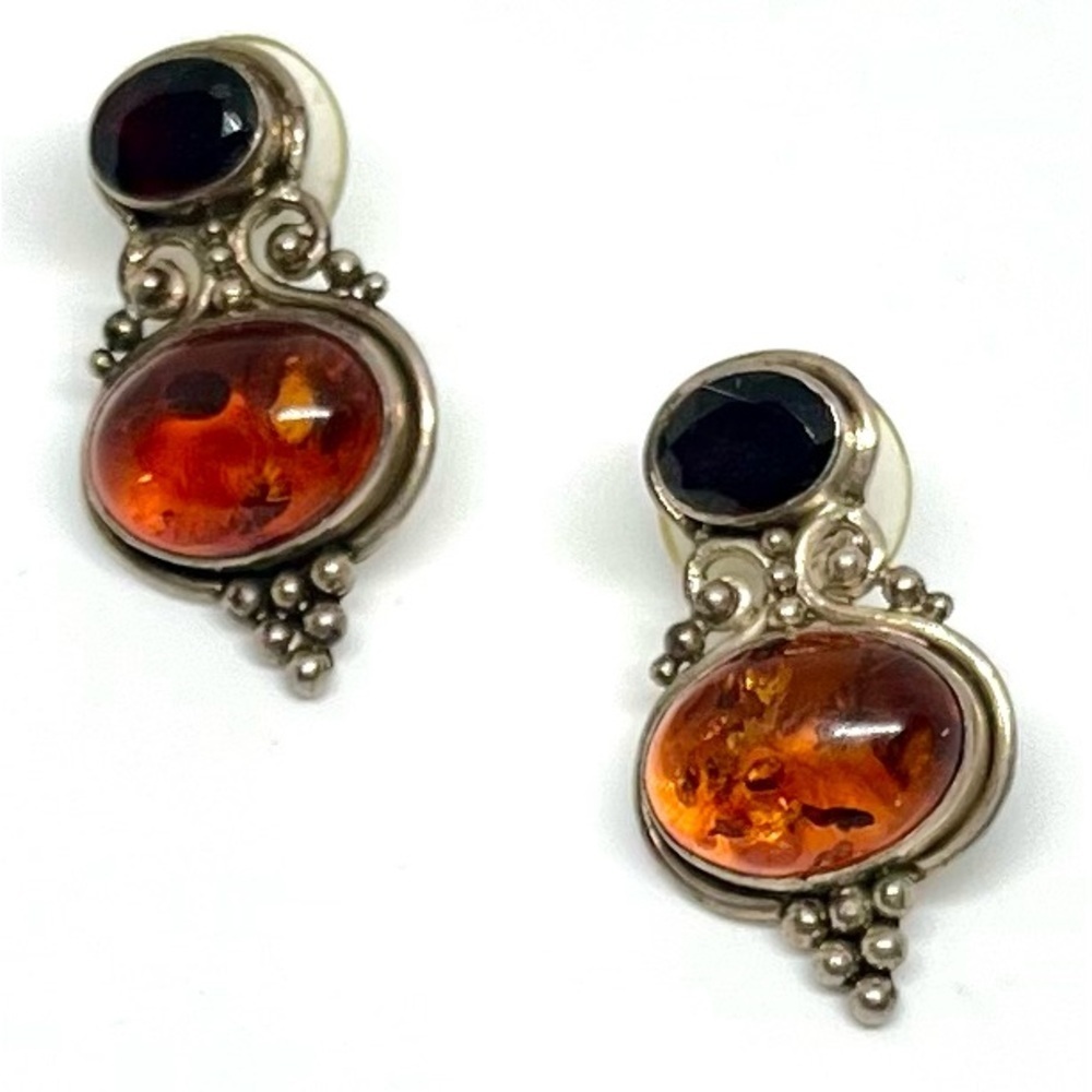 Sajen Amber & Garnet 925 Earrings